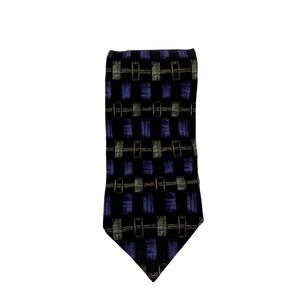 REPP LTD Silk Tie Italy Geometric Black Blue Gray‎ Necktie Classic Mens
